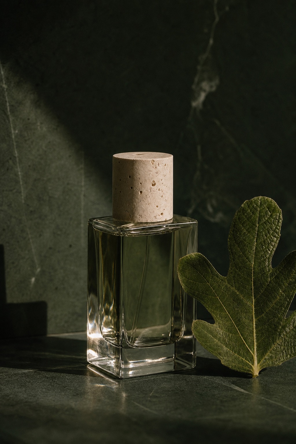 Ombre Verte flacon with a fig leaf